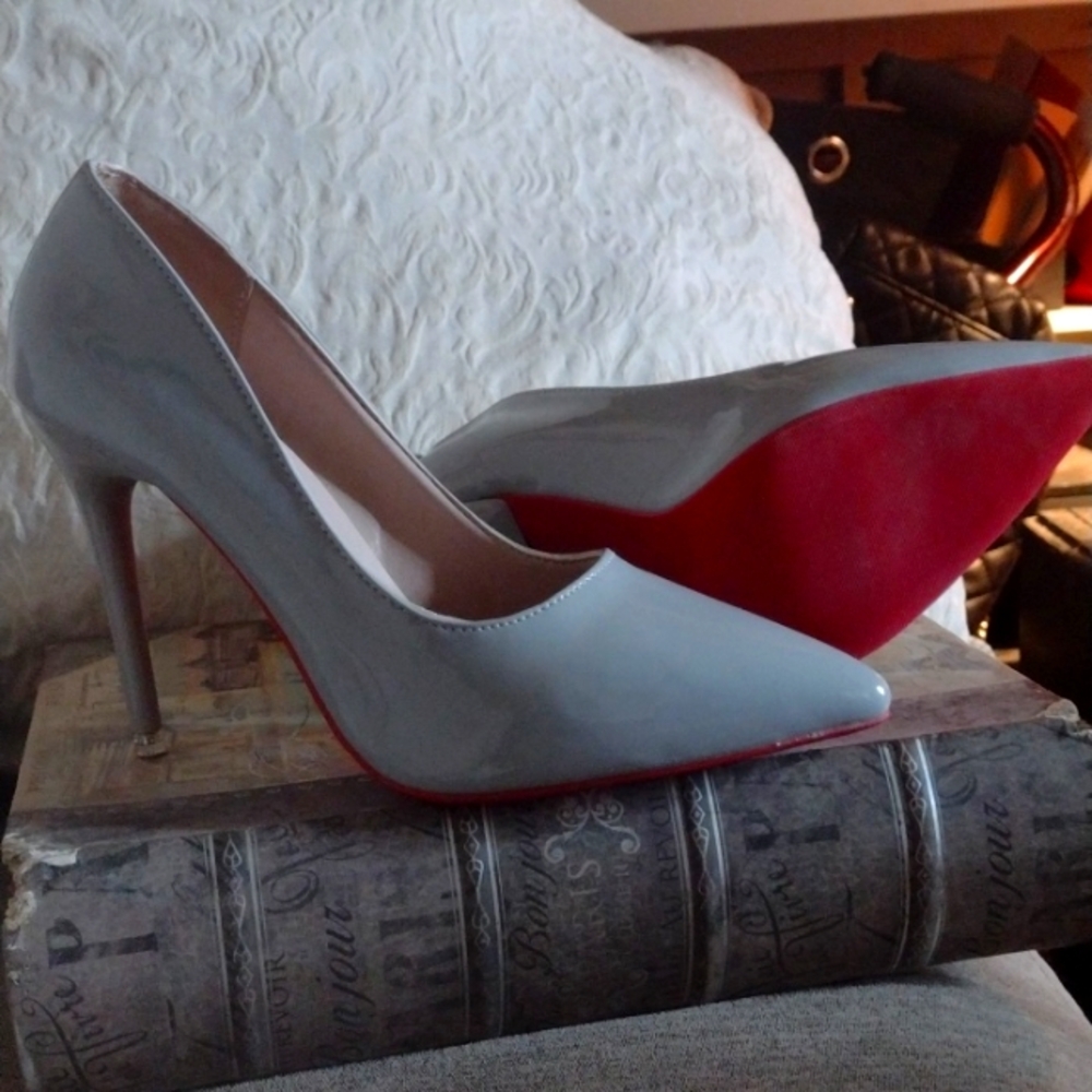 Brand new Grey Shiny Red bottom high heels $75